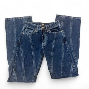 BDG Blue Women's Jeans Skinny With Bootcut Flare And Stripped Ribbed Design